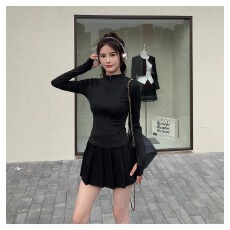 批发秋冬瑜伽运动小外套女显瘦拉链立领长袖机车服保暖短款上衣