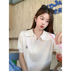 批发韩系正肩翻领针织短袖<b class='q'>T</b><b class='q'>恤</b>女夏新品POLO领百搭显