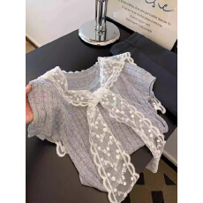 韩系复古蕾丝披肩叠穿灰色针织短袖女2026