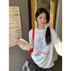 批发秋季韩系防晒正肩<b class='q'>长袖</b><b class='q'>T</b><b class='q'>恤</b>女<b class='q'>宽松</b>设计感