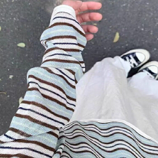 批发慵懒风防晒罩衫女夏季<b class='q'>宽松</b>休闲条纹薄款<b class='q'>长袖</b><b class='q'>t</b>