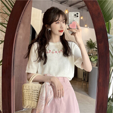 批发设计感小众<b class='q'>圆领</b>蝴蝶结镂空短袖针织衫<b class='q'>T</b><b class='q'>恤</b>夏短