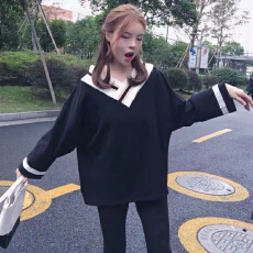 批发<b class='q'>卫衣</b>女秋宽松<b class='q'>韩版</b> 慵懒风色V领上衣女