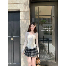 批发原版面料有内里纯欲辣妹性感<b class='q'>长袖</b>上衣女秋夏修身蝴蝶结拼接内搭