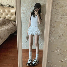 批发甜美<b class='q'>白色</b>吊带<b class='q'>连衣裙</b>女夏季修身收腰荷叶边蛋糕裙子芭蕾风a