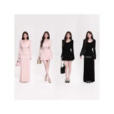 批发舒胡蕾 秋日韩味【一裙三穿】韩系荡领<b class='q'>蝴蝶结</b>抽褶弹力针织<b class='q'>连衣裙</b>