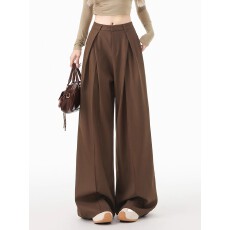 批发美拉德深咖宽松褶皱阔腿休闲裤女2025秋季新款百搭显瘦垂感<b class='q'>西装</b>裤