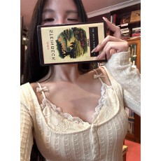 FuunJ 娇嗲小调 设计感拼接假两件蕾丝打底衫女收腰内搭针织上衣