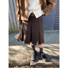 批发【13C】澳洲暖阳 暖棕羊毛斜纹肌理A字百褶裙复古秋冬毛呢半身裙