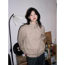 批发美式<b class='q'>街头</b>复古翻领长袖夹克外套女秋季高级感宽松百搭拉链开衫上衣