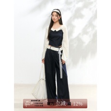 批发FPMZ针织撞色一<b class='q'>字</b>肩翻领长袖上衣套装休闲格子长<b class='q'>裤</b>阔腿<b class='q'>裤</b><b class='q'>秋季</b>新款