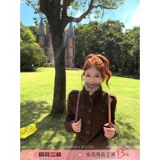 批发Pinksoya 松茶可可 高级感复古金属扣外套女秋季新款呢子外套上衣