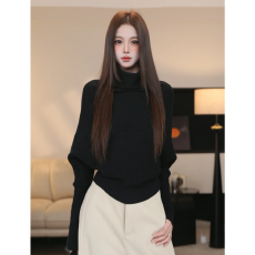 批发尔给秋冬半高领时尚蝙蝠袖针织衫毛衣女新款高级感慵懒风<b class='q'>长袖</b>上衣
