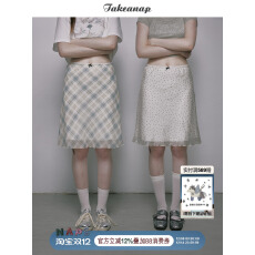 批发午睡 法式复古波点半身裙女夏miu系A字雪纺格子白色裙子