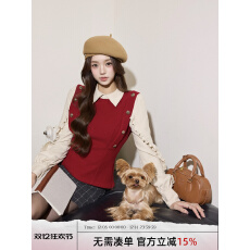 批发两只水仙 蔷薇骑士 时尚<b class='q'>百搭</b>假两件拼接上衣学院风针织马甲<b class='q'>衬衫</b>