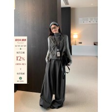 批发宋正恩深灰色西裤阔腿裤女冬季2025年垂感显瘦百搭宽松慵懒休闲裤