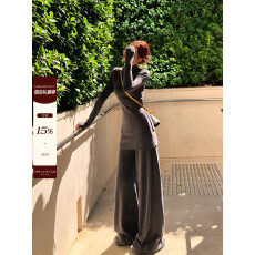 批发李婉君高智感纸片人套装秋冬高领慵懒长袖针织上衣屁帘显瘦<b class='q'>休闲裤</b>