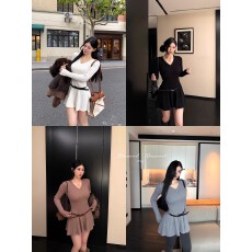 批发黑泽玄七2025秋冬新款微胖针织长袖<b class='q'>连衣裙</b>女V领<b class='q'>收腰</b>修身显瘦短裙