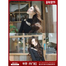 批发木子李的李设计感半高领镂空长袖针织衫修身上衣直筒喇叭裤<b class='q'>长裤</b>冬