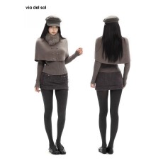 批发Via del sol 千金风<b class='q'>狐狸毛</b>领真两件斗篷式廓形披肩/长袖毛衫套装