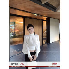 批发JAYKY YANG【玛格丽特】立领宽松短款褶皱衬衫高腰修身包臀<b class='q'>裙</b>套装