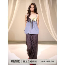 批发lvetong <b class='q'>原创</b><b class='q'>设计</b>撞色蝴蝶结系带宽松A字V领亚麻斗篷背心吊带外穿