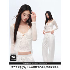批发Trendkill <b class='q'>原创</b>韩系纯欲风挂脖吊带+扭结<b class='q'>设计</b>薄款防晒罩衫两件套