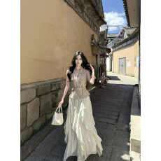 批发by onion老钱风穿搭夏季外穿亚麻马甲背心<b class='q'>女</b>无袖上衣半裙套装