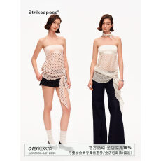 批发STRIKE A POSE 天丝缎面波点抹胸女弹力抽绳下摆无袖网纱拼接背心