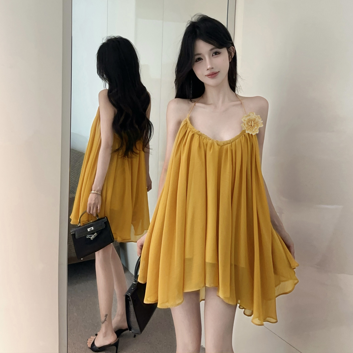 FA35736# 仙美纯欲飘逸少女挂脖露背海边度假风沙滩吊带背心上衣 服裝批發女裝批發服飾貨源