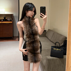 批发实拍实价  <b class='q'>欧美风</b>辣妹风性感修身挂脖仿皮草毛绒绒露背包臀<b class='q'>连衣裙</b>