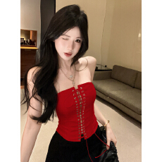 批发实拍实价  纯欲风设计感束身绑带短款抹胸上衣镂空外穿辣妹背心
