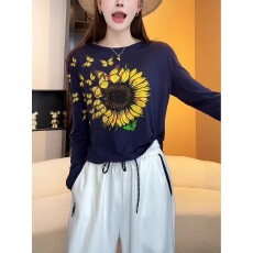 批发欧洲站向日葵印花<b class='q'>T</b><b class='q'>血</b>2025夏季新款时尚百搭休闲韩版显瘦大码女装
