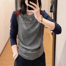 批发拼接撞色德绒保暖上衣长袖<b class='q'>装</b>2026春秋新款时尚百搭字母洋气T恤女