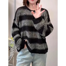 批发大码<b class='q'>女装</b>胖mm宽松慵懒条纹针织衫2025年秋季新韩系款宽松<b class='q'>休闲</b>毛衣