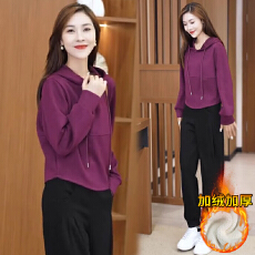 批发冬季加绒加厚宽松连帽卫衣<b class='q'>哈伦裤</b>减龄两件套2025休闲运动服<b class='q'>套装</b>女