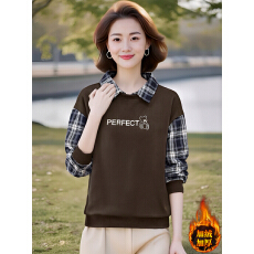 批发爆款洋气polo领假两件卫衣2025年秋冬<b class='q'>时尚</b><b class='q'>妈妈装</b>加绒加厚女士上衣