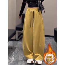 批发垂坠感显瘦加绒运动裤小个子阔腿裤2025秋冬抽绳松紧腰保暖休闲裤
