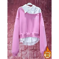 批发秋冬独特宽松假两件拼接polo领卫衣女设计感小众通勤休闲<b class='q'>衬衫</b>上衣