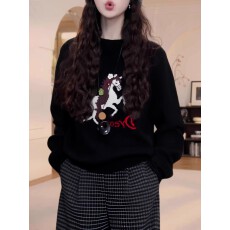 批发可爱卡通提花小白马毛衣2025秋冬季新款慵懒风百搭字母提花针织衫