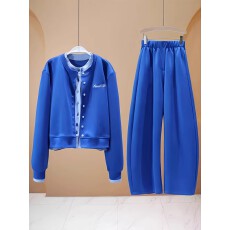 批发春季2026韩版圆领设计感撞色外套工装弯刀裤子两件套<b class='q'>气质</b>时尚套装