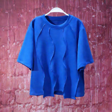 批发美式遮肚韩版别致短袖上衣2026夏季休闲时尚宝石蓝宽松套头T恤衫