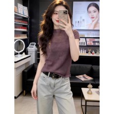 批发巨好看的独特漂亮初夏针织短袖T恤女装2026修身立领女装打底小衫