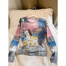 批发<b class='q'>欧洲站</b>美式复古印花小马春夏上衣女女2026<b class='q'>新款</b>显瘦薄款网纱打底衫