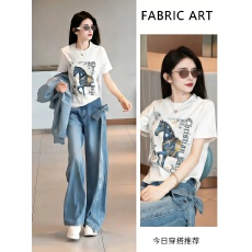 批发美式小众卡通印花白色纯棉短袖2026爆款夏季新款设计感上衣t恤女