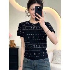 批发欧货重工雪花烫钻短袖t恤女2026夏季新款高级感黑色时髦上衣