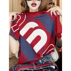 批发美式字母印花街头休闲风短袖T恤2026夏季撞色设计感减龄百搭上衣