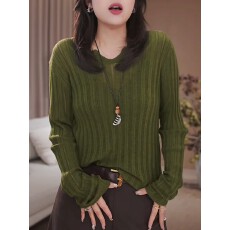 批发墨绿色韩版<b class='q'>修身</b>半开领V领针织衫女秋季新款设计感慵懒风软糯上衣