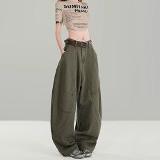 批发潮流街头慵懒风高腰阔腿牛仔裤女<b class='q'>春</b>秋季新款宽松显瘦拖地牛仔裤潮