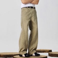 批发美式复古脏脏dirtyfit休闲牛仔裤<b class='q'>男</b>女宽松水洗拼接百搭直筒工装裤